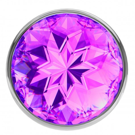 Малая серебристая анальная пробка Diamond Purple Sparkle Small с фиолетовым кристаллом - 7 см.