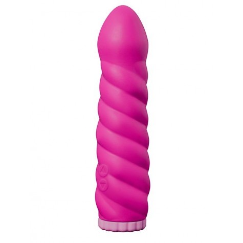 Ярко-розовый вибратор со спиралевидным рельефом PURRFECT SILICONE DELUXE 100 FUNCTION - 18 см.